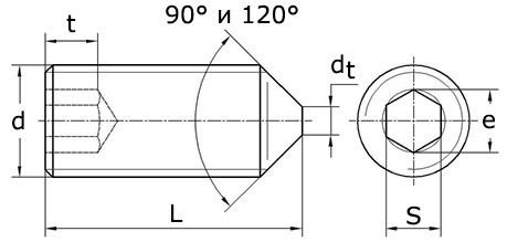 DIN 914 винт установочный с внутренним шестигранником - чертеж