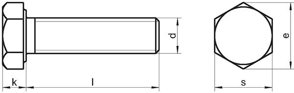 Болт с полной резьбой DIN 933 ISO 4017 - чертеж