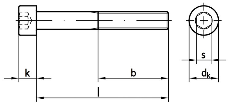 Болт (винт) с внутренним шестигранником DIN 912 ISO 12474 - чертеж, схема