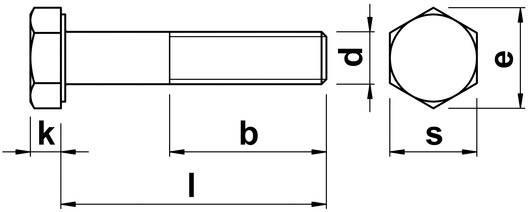 Болт шестигранный с неполной резьбой DIN 931, высокопрочный 10.9 - чертеж