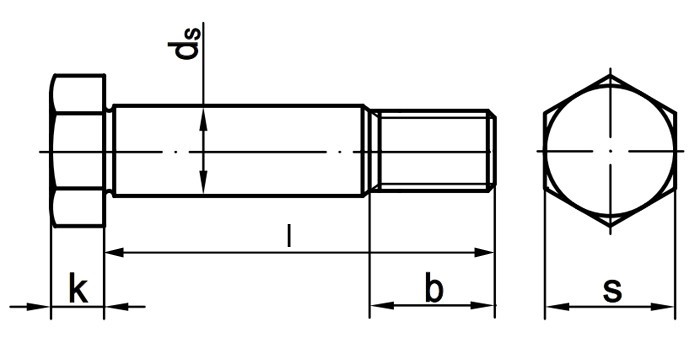Болт призонный стяжной DIN 610 с шестигранной головкой - схема, чертеж