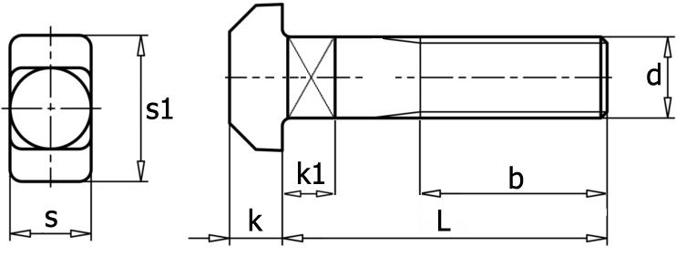 Болт с Т-образной головкой DIN 186 к станочным пазам-схема