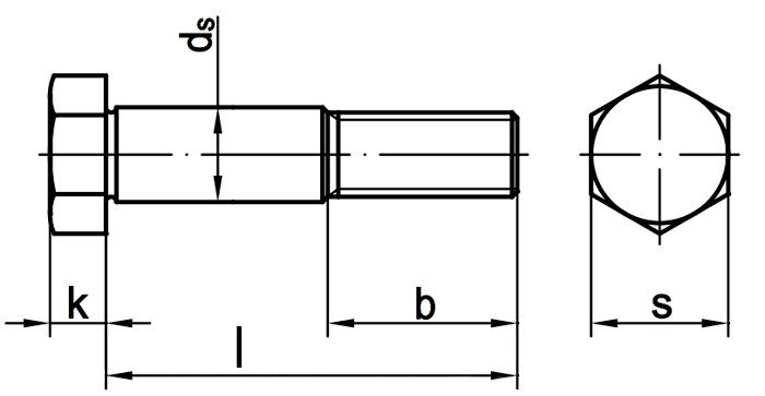 Болт призонный DIN 609 с шестигранной головкой схема