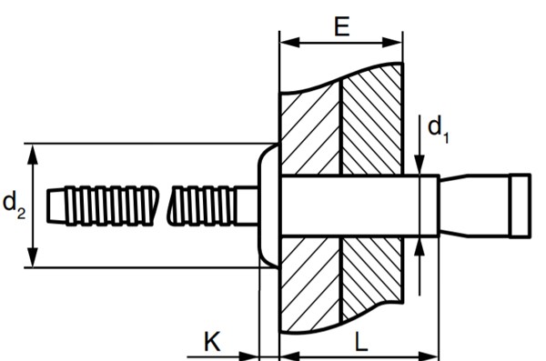 Заклепка вытяжная сталь/сталь со стандартным бортиком, усиленная схема