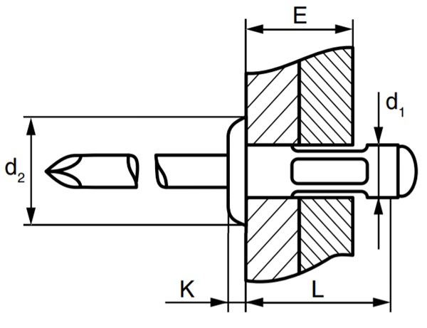 Заклепка вытяжная сталь/сталь со стандартным бортиком, многозажимная схема