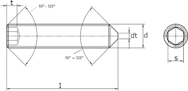 Винт установочный DIN 914 (ISO 4027) с коническим концом-схема