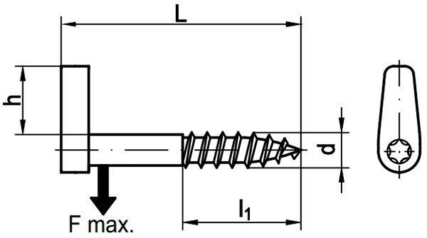 Саморез-крюк (угловой) со шлицем Torx 88143 - чертеж