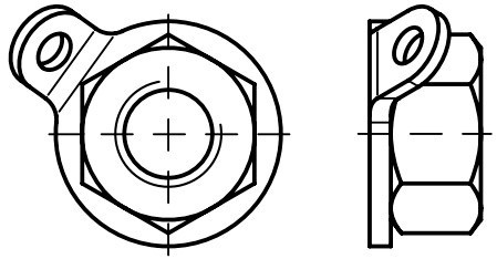 Гайка с вращающейся шайбой и ушком для фиксации - чертеж, схема