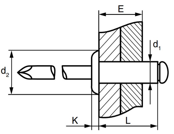 Заклепка вытяжная нерж.сталь/нерж.сталь со стандартным бортиком схема
