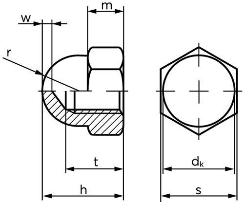 Гайка колпачковая DIN 1587 - схема, чертеж