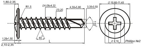 Саморез с прессшайбой фосфатированный - схема