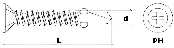 Саморез флюгель WSDSK с потайной головкой - чертеж