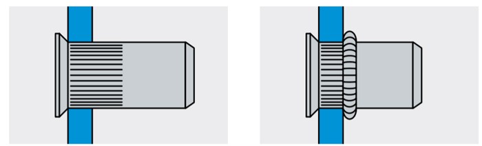 Резьбовая заклепка с потайным бортиком и насечками