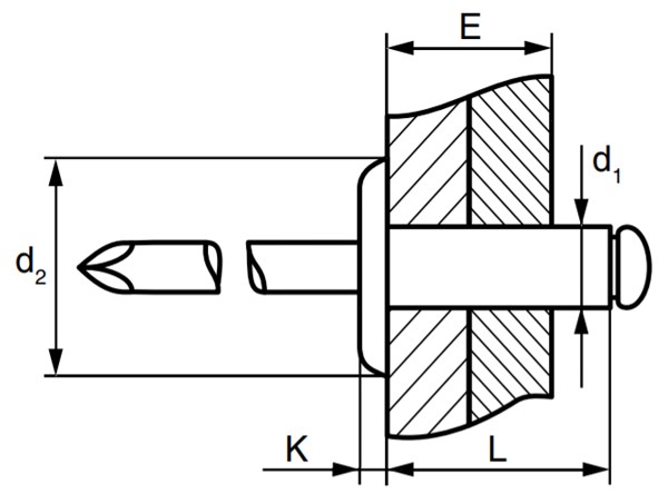 Заклепка вытяжная сталь/сталь с широким бортиком схема
