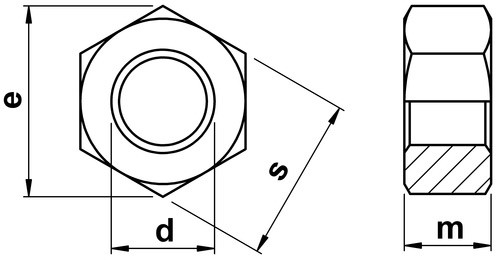 Гайка шестигранная DIN 934, алюминиевая - чертеж