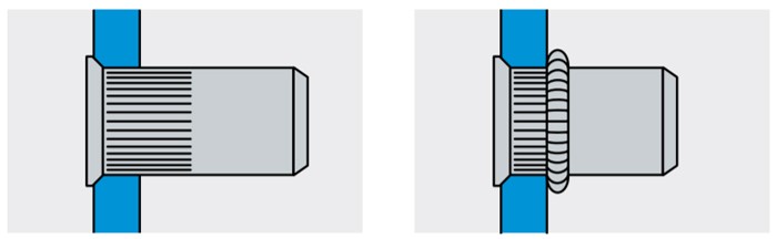 Резьбовая заклепка с уменьшенным бортиком и насечками