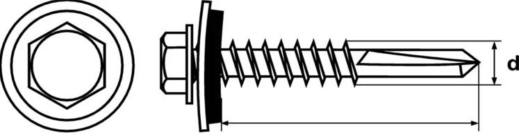Саморез кровельный по металлу с увеличенным сверлом РТ-5 и EPDM шайбой - схема