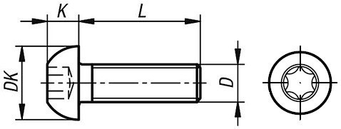 Винт (болт) ISO 7380-1 TORX - чертеж, размеры