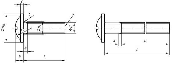 Винт DIN 967 с полукруглой головкой и фланцем - схема, чертеж