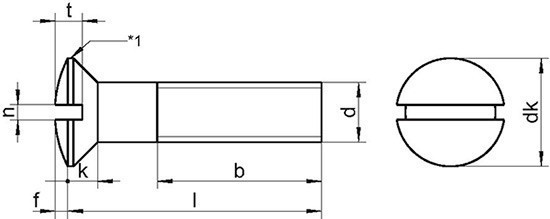 Винт с полупотайной головкой и прямым шлицем DIN 964 (ISO 2010)-схема