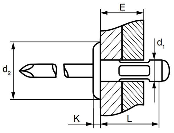 Схема Заклепка вытяжная алюминий/сталь с широким бортиком, многозажимная
