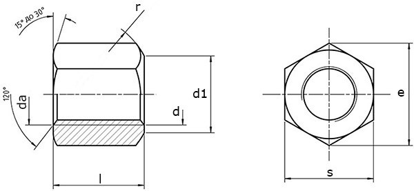 Гайка высокая DIN 6330 - чертеж, схема