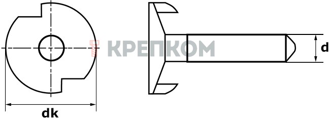 Заершенный норийный болт - чертеж, схема