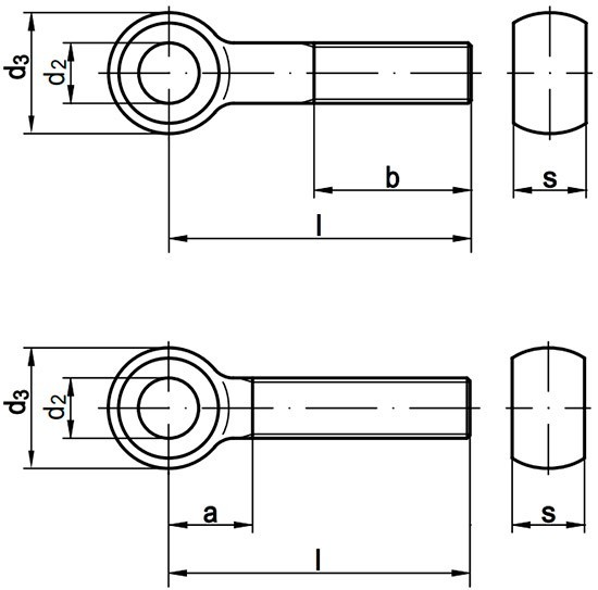 Болт с ушком DIN 444 (тип B) - чертеж Болт с ушком DIN 444 (тип B) - чертеж